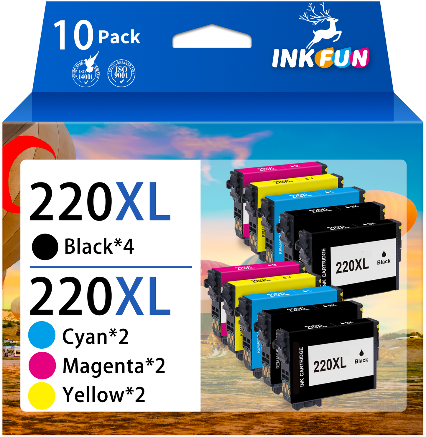 220XL Ink for Epson 220 Ink Cartridges for Epson Ink 220 (10 Pack)