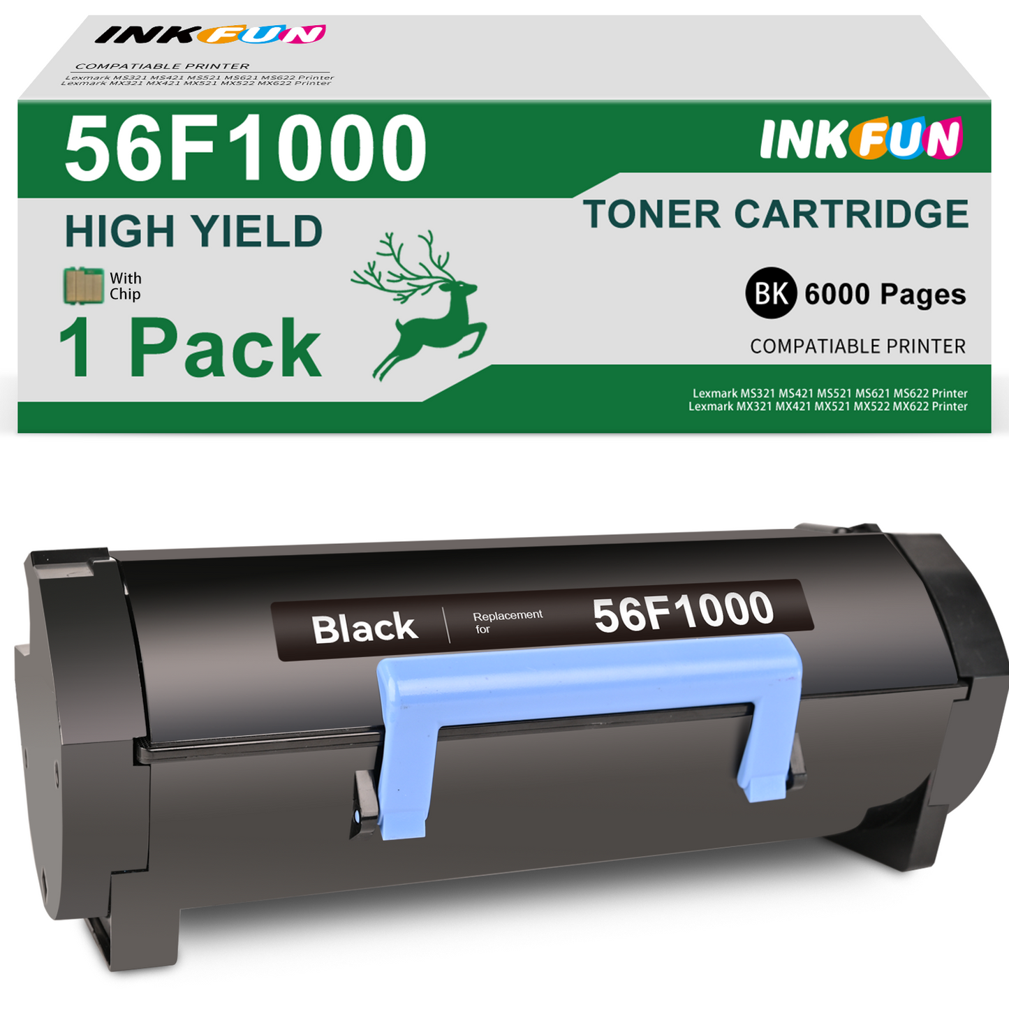 56F1000 Toner for Lexmark 56F1000 Black Toner for Lexmark Toner Cartridge 56F1000 56F1H00 56F1U00 for MS321 MS421 MS521 MS621 MS622 MX321 MX421 MX521 MX522 MX622 Printer (6000 Pages, 1 Pack)