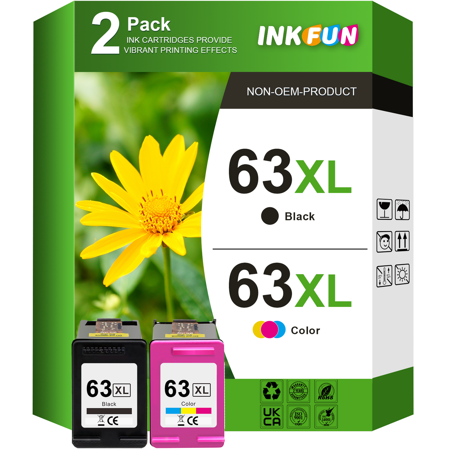 63XL Ink Replacement for HP 63 Ink Cartridges for Printer Ink HP 63 for HP OfficeJet 3830 4650 (Black Tri-Color)