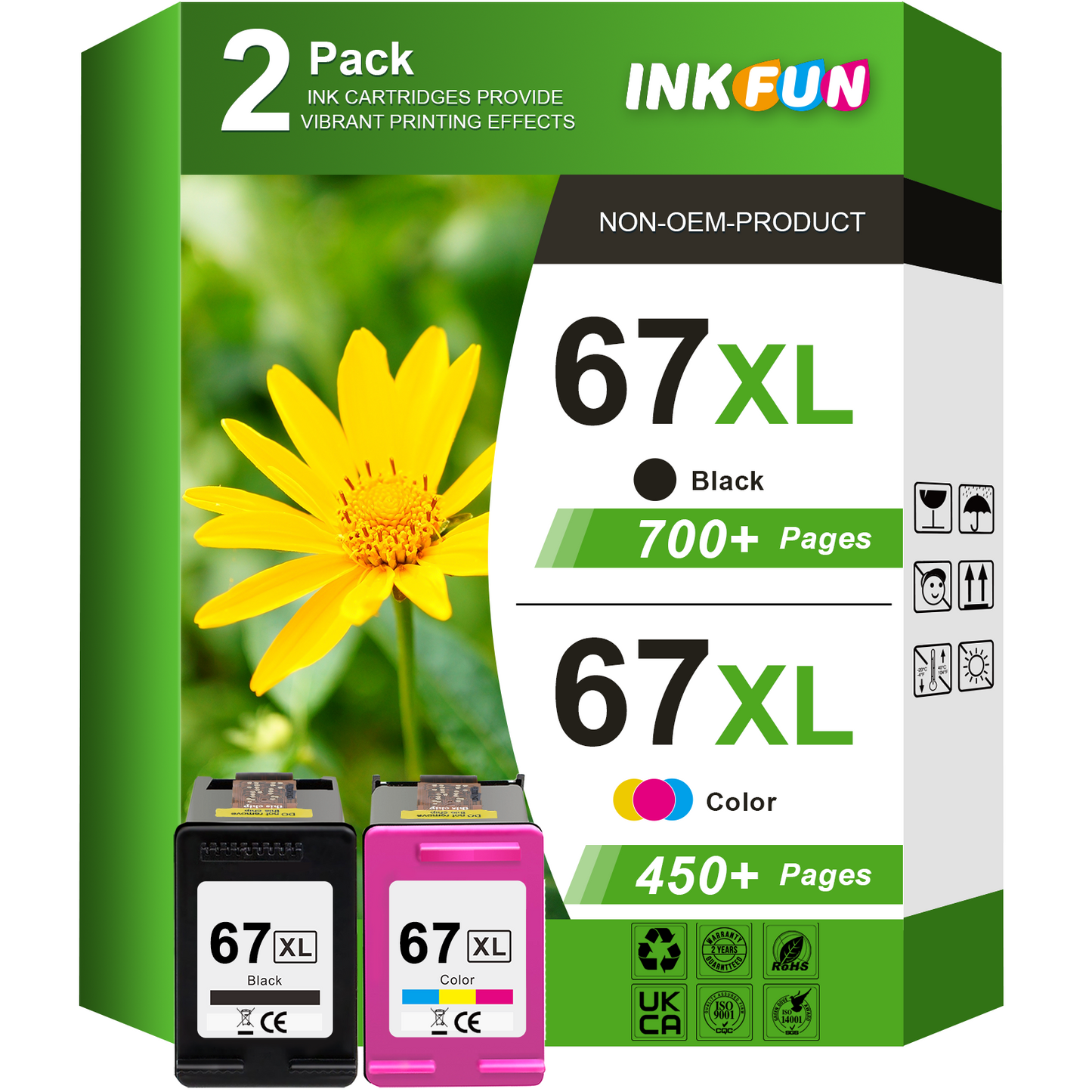 67XL Ink Replacement for HP 67 Ink Cartridges for HP Ink 67 for HP DeskJet 2700 2752e 2755e (Black Tri-color)