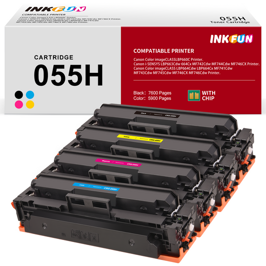 055H 055 Toner Cartridge Compatible for Canon 055H 055 CRG-054 Toner for Canon Color ImageCLASS MF743Cdw MF741Cdw MF745Cdw MF746Cdw LBP664Cdw Laser Printer(4 Pack, Black Cyan Magenta Yellow)