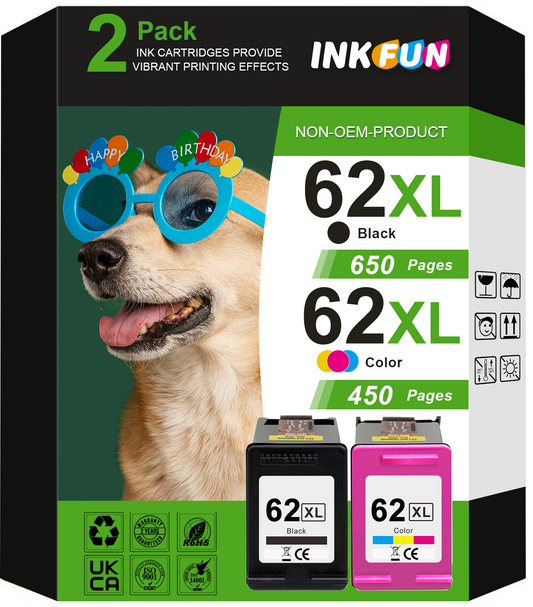 62XL Ink Replacement for HP 62 Ink Cartridges for HP Ink 62 for HP Envy 7640 5660 (Tri-color Black)