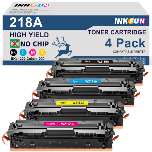218A Toner Cartridge (No Chip) Compatible for HP 218A 218X W2180X W2180A Toner for 3301fdw Color LaserJet Pro 3201, MFP 3301 Printer (Black Cyan Magenta Yellow)