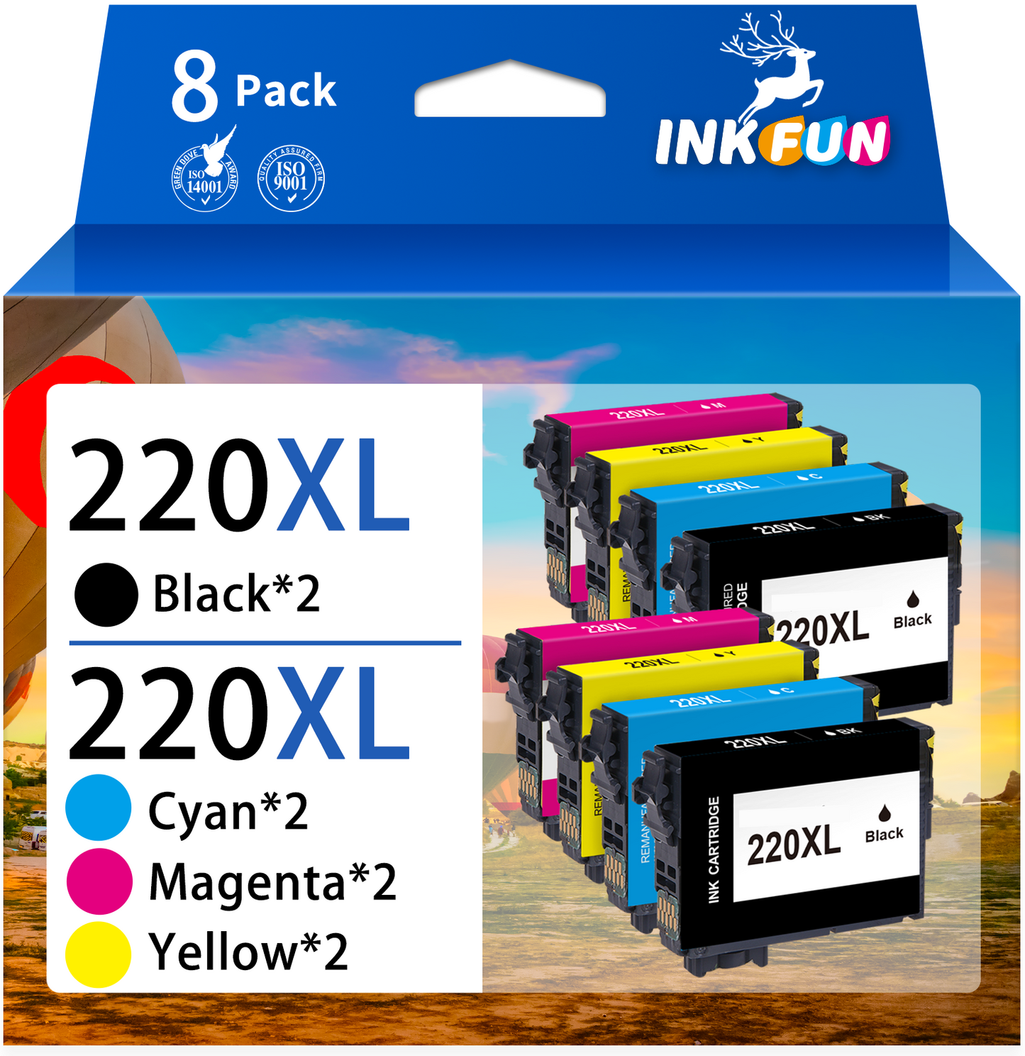 220XL Ink for Epson 220 Ink Cartridges for Epson Ink 220 (Black Cyan Magenta Yellow, 8-Pack)