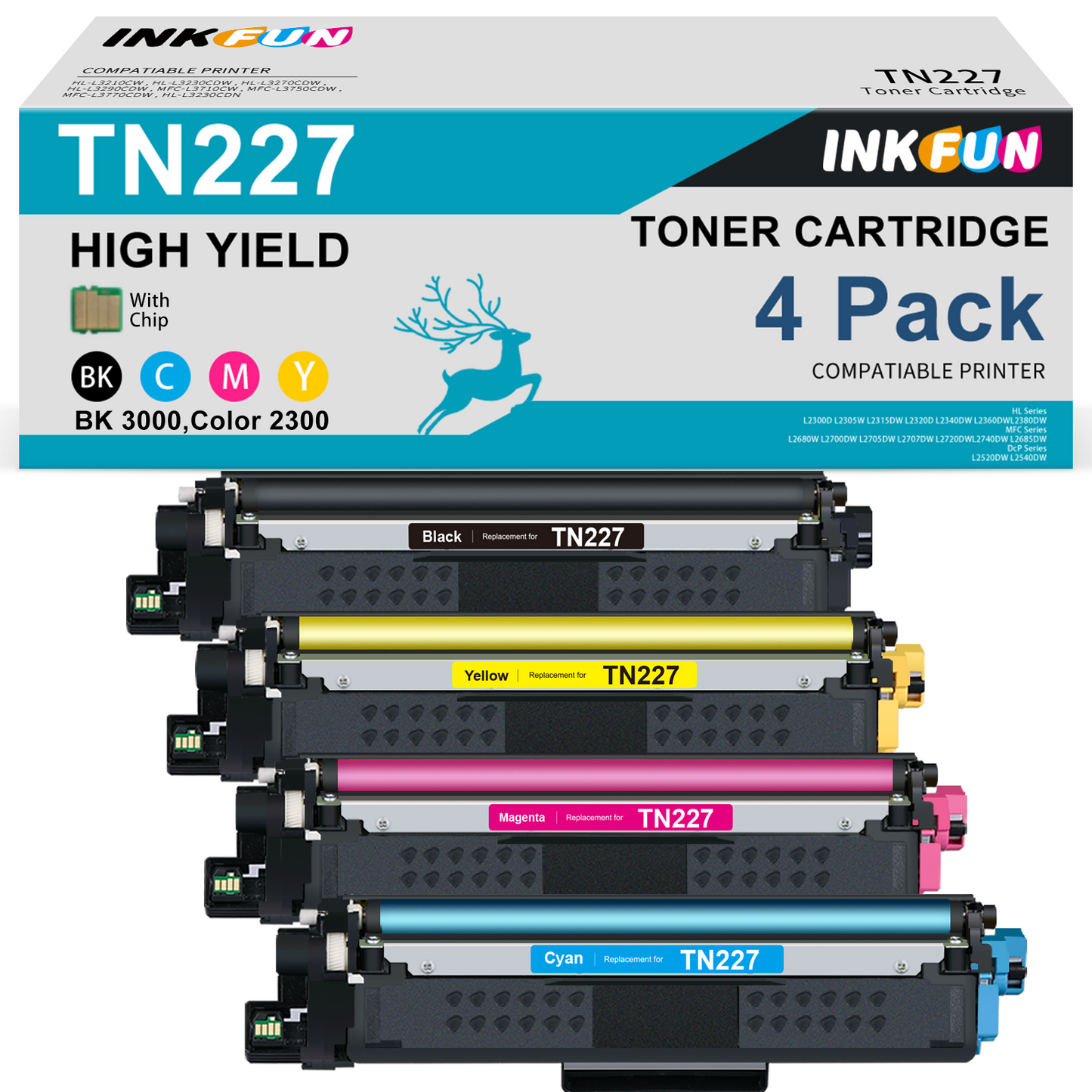 TN227 Toner Replacement for Brother TN227 Toner for TN-227 TN223 (4 Pack)