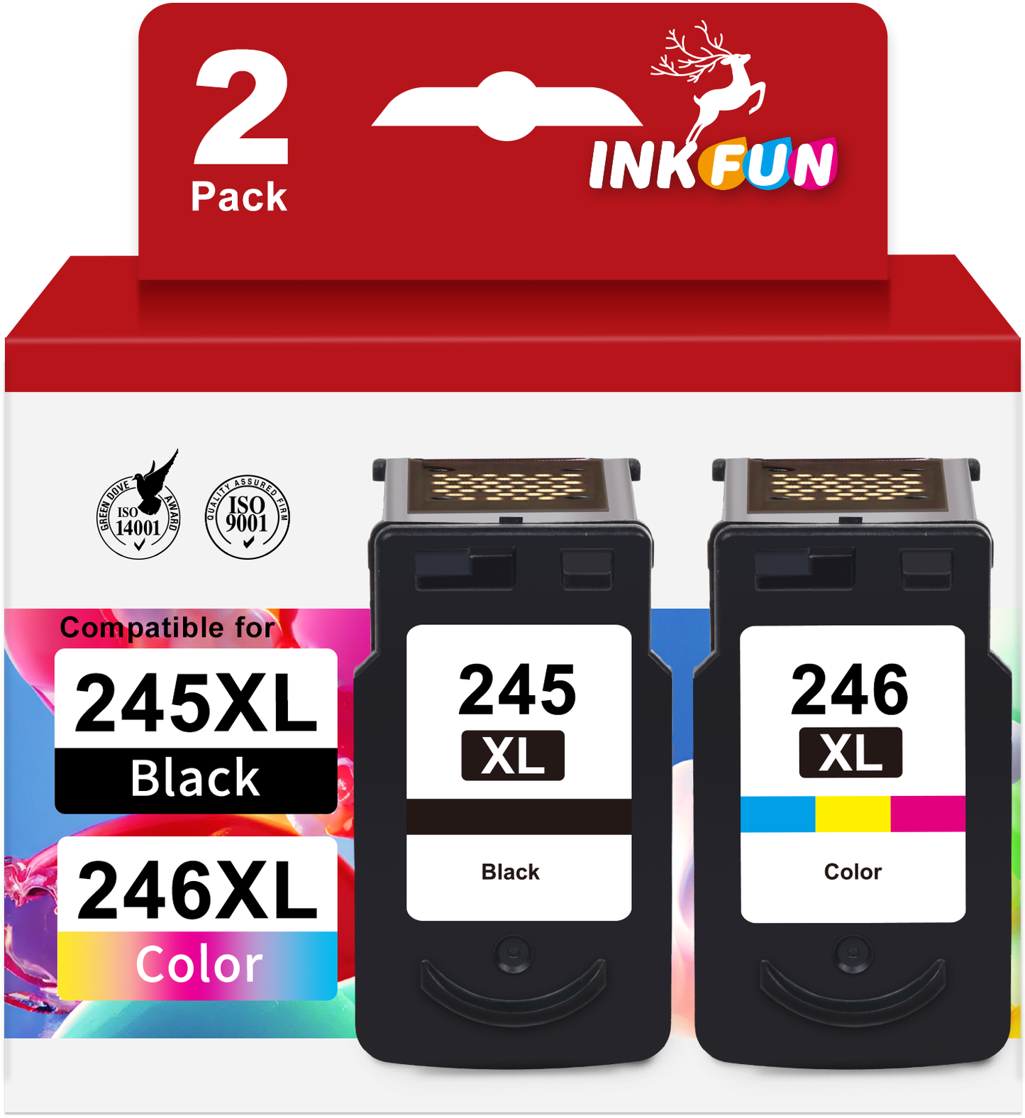 245XL 246XL Ink Cartridges for Canon Ink 245 and 246 for PG-245XL CL-246XL 243 and 244 Ink Cartridges for Canon Pixma MG2522 MX492 TS3322 MX490 TR4520 MG2500 TR4500 Printer (Black Tri-Color)