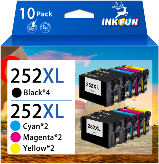 252XL Ink for Epson 252 Ink Cartridges for Epson Ink 252 for Epson Workforce WF-7710 (10 Pack)