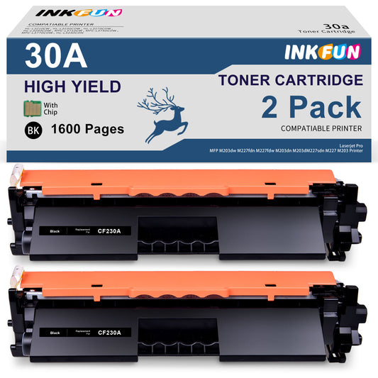 30A CF230A Toner Cartridge Replacement for HP 30A Toner for 30X CF230X (2 Black)