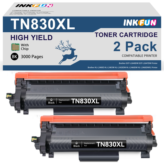 TN830XL TN830 Toner Cartridge for Brother TN830XL TN-830XL TN830 Toner Cartridge for Brother DCP-L2640DW HL-L2460DW HL-L2405W HL-L2400D HL-L2480DW MFC-L2820DW Printer (2 Black)