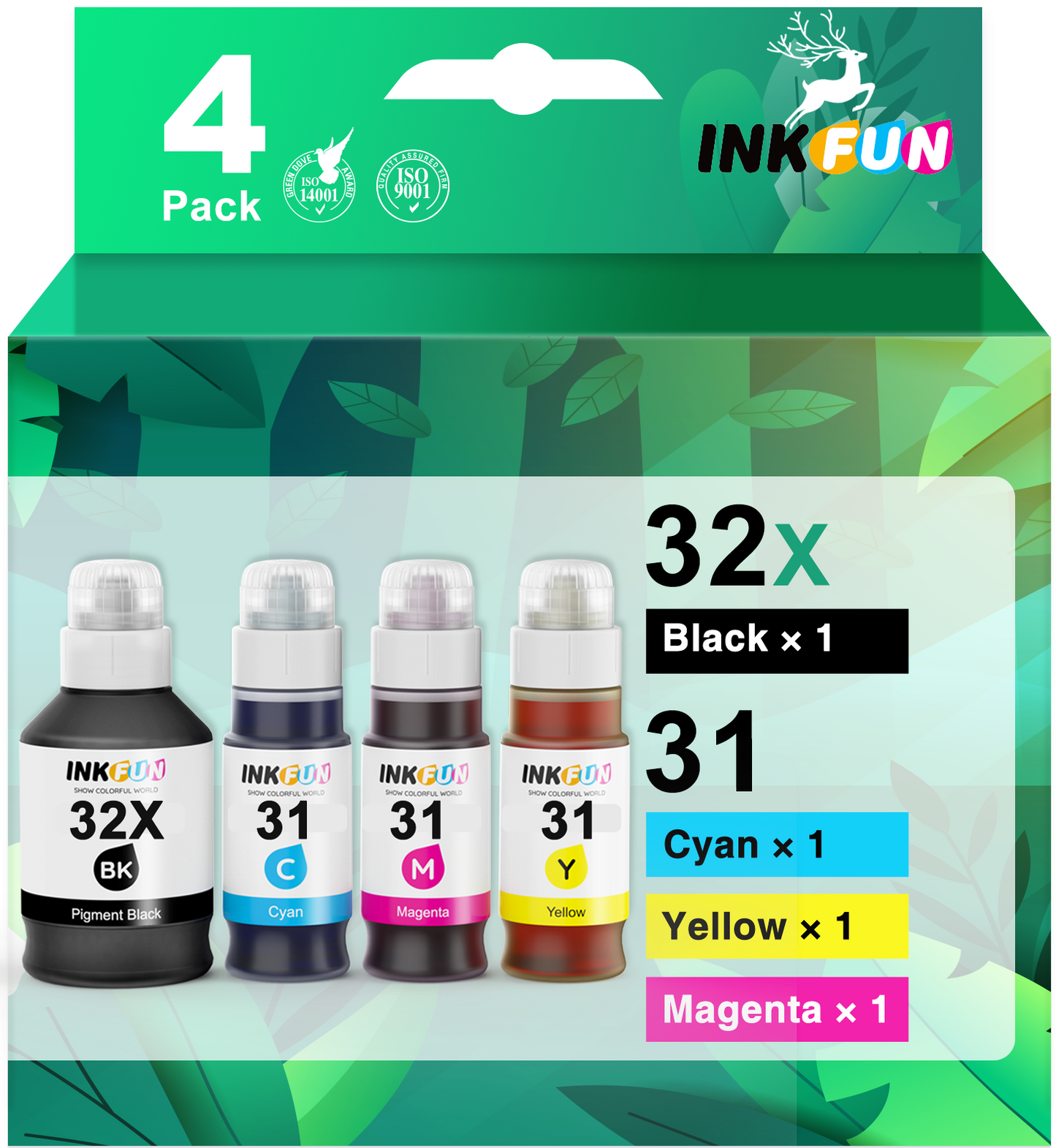 31 32XL Ink Refill Bottle Replacement for HP 31 32XL Refill Ink Bottle Set for HP Smart Tank 5101 5102 7301 7602 7001 6001 Plus 651 551 455 457 450 (140ML 32XL Black bottle Ink, 70ML 31 Color Ink)