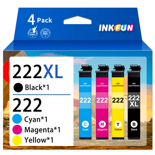 222XL Ink Cartridges Replacement for Epson 222XL 222 XL T222XL Ink Cartridges for Epson Expression Home XP5200, Epson WorkForce WF 2960 Printer (4Pack, Black, Cyan, Magenta, Yellow)