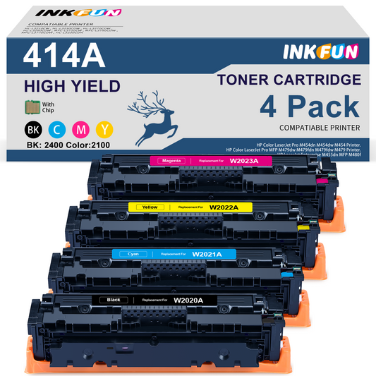 414A Toner Cartridge 4 Pack (with Chip) Compatible for HP 414A Toner for HP 414X W2020A Color Pro MFP M479fdw M479fdn M479dw M479dn M479 M454dw M454dn (Black Cyan Magenta Yellow,4 Pack)