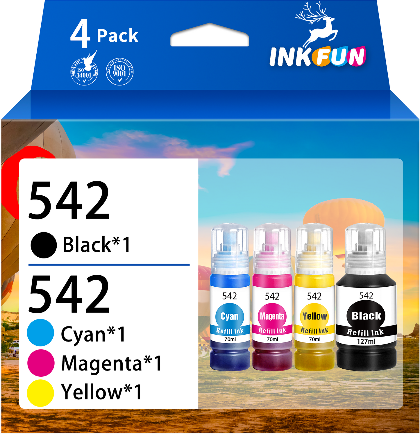 542 Ink Bottle for Epson 542 T542 Refill Ink Bottle for Epson Ecotank ET-5800 ET-5850 ET-16600 ET-16650 Printers (4 Pack, Black Cyan Magenta Yellow)