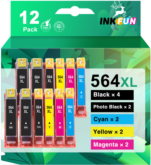 564 Ink Replacement for HP Ink 564 for HP 564XL 564 Ink Cartridges for Printers HP Deskjet 3500 3520 3522 Photosmart 5510 6520 5520 6510 7520 (Black Photo-Black Cyan Magenta Yellow, 12 Pack)