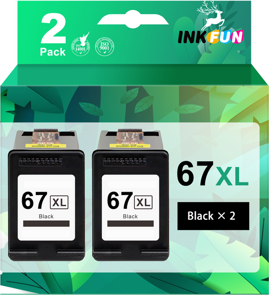 67XL Black Ink Replacement for HP 67 Black Ink Cartridge for HP Ink 67 (2 Black)