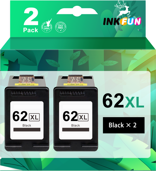 62XL Black Ink Replacement for HP 62 62XL Black Ink Cartridges for HP Envy 7640 5540 5640 5660 7644 7645 5541 5643 7643 7645 OfficeJet 5740 8040 8040 250 200 Printer (2 Pack)