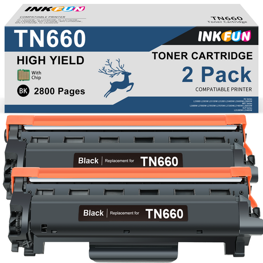 TN660 Toner Cartridge Replacement for Brother TN660 Toner TN-660 TN630 TN-630 (2 Black)