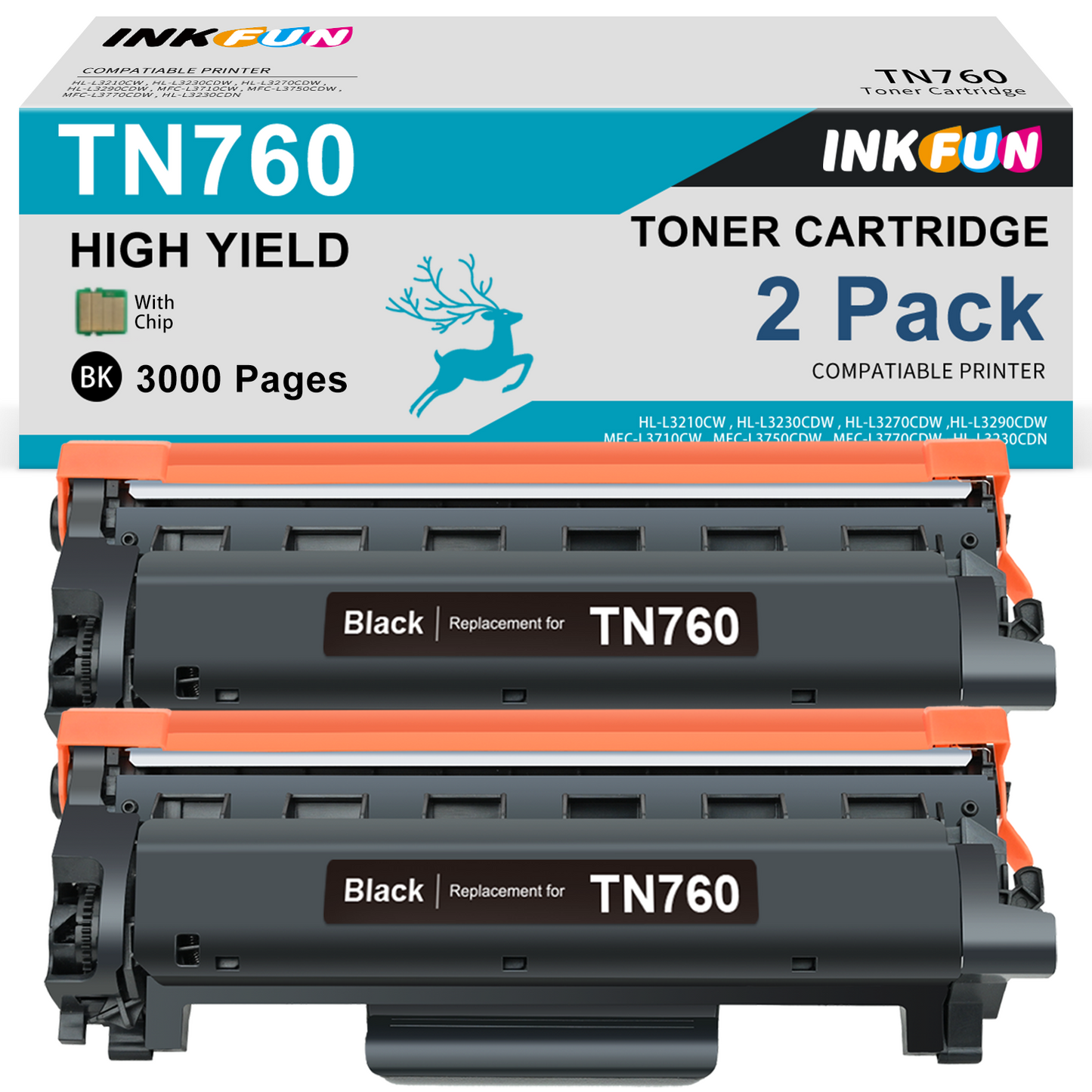 TN760 TN-760 Toner Cartridge Replacement for Brother Toner TN760 TN 760 TN730 TN-730 Toner for MFC-L2710DW HL-L2370DW HL-L2350DW DCP-L2550DW MFC-L2750DW Printer (2 Black)