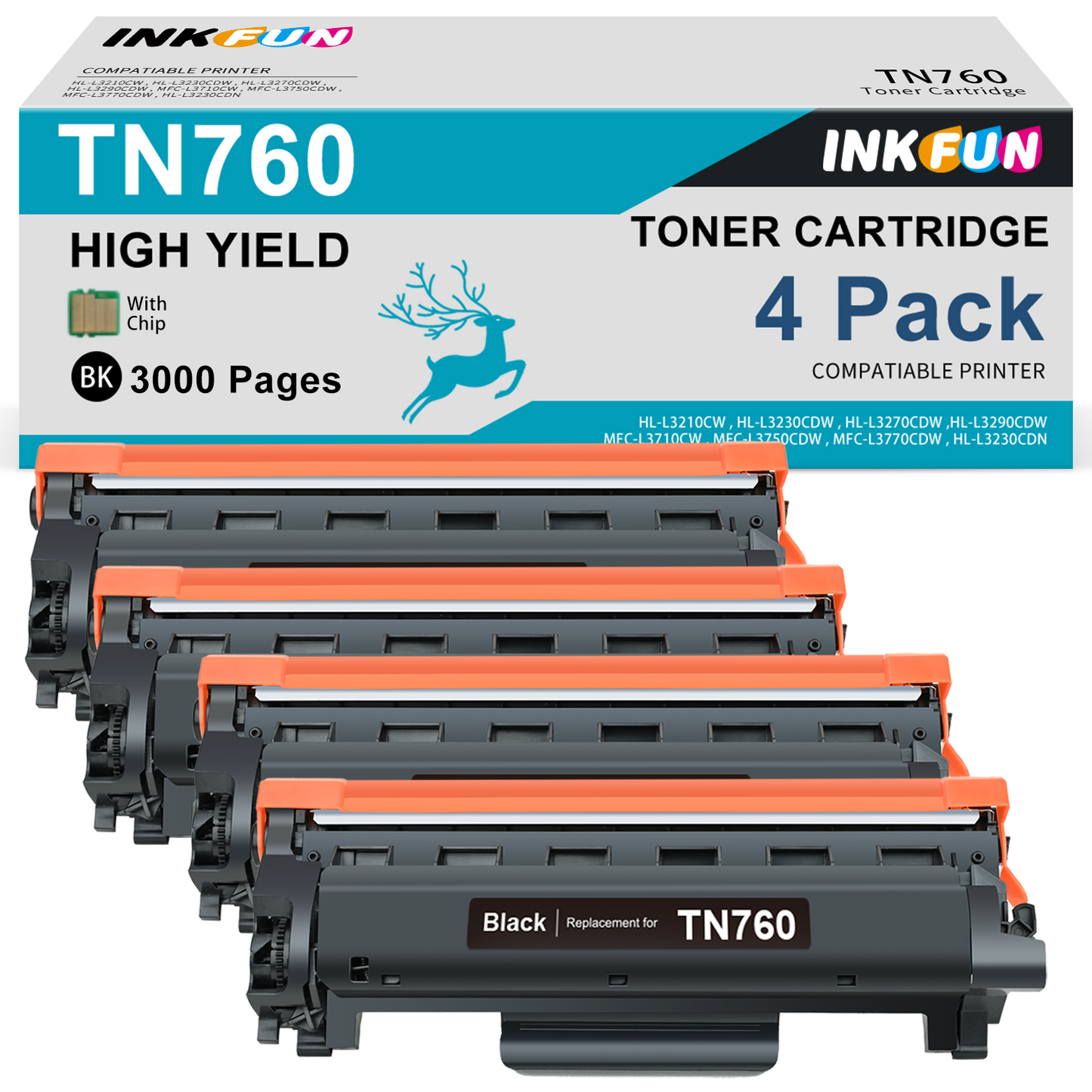 TN760 Toner Replacement for Brother Toner TN760 for Brother TN760 Toner Cartridge for TN 760 TN730 (4 Pack)