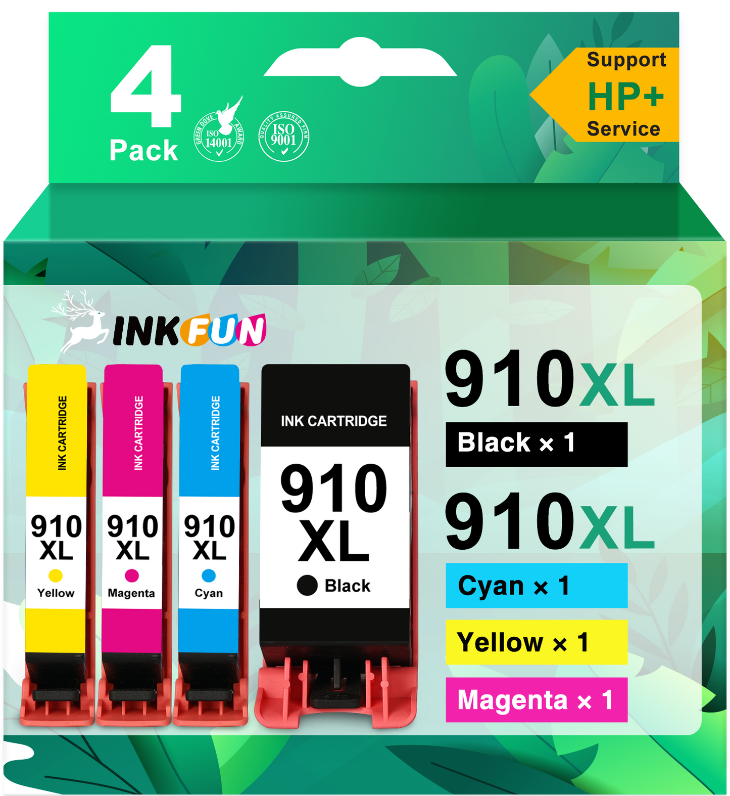 910 Ink for HP 910 Ink Cartridges Combo Pack for 910 910XL HP Ink (4 Pack, Black Cyan Magenta Yellow)