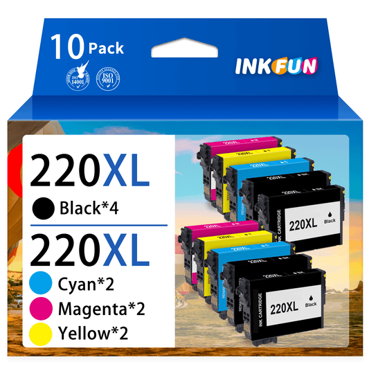 220XL Ink Cartridge for Epson Ink 220 XL 220XL T220XL Combo Pack for Printer Epson WF-2760 WF-2750 WF-2630 WF-2650 WF-2660 XP-320 (4 Black, 2 Cyan, 2 Magenta, 2 Yellow, 10-Pack)