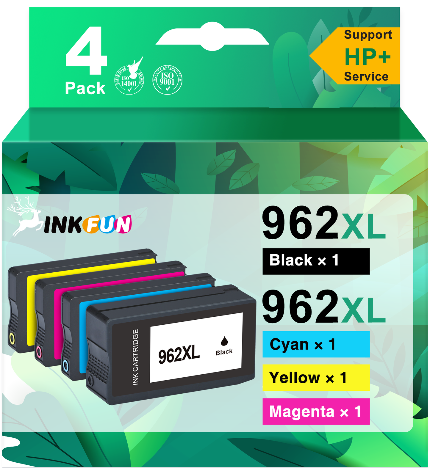 962XL Ink Replacement for HP 962 Ink Cartridges for HP Ink 962XL Combo Pack for HP Officejet Pro 9015e 9025e 9015 9025 9010 9012e 9014e 9020e 9020 9018 (4 Pack)