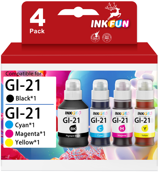 GI-21 Ink Bottle for Canon 21 GI-21 GI21 Ink Refill Bottle for Canon Ink GI 21 for Canon PIXMA G3260 G3270 G2260 G1220 G4270 G5020 G6020 (Black Magenta Cyan Yellow, 4 Pack)