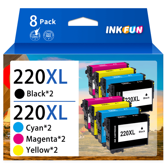220XL Ink Cartridge for Epson Ink 220 XL 220XL T220XL Combo Pack for Printer Epson WF-2760 WF-2750 WF-2630 WF-2650 WF-2660 XP-320 (2 Black, 2 Cyan, 2 Magenta, 2 Yellow, 8-Pack)